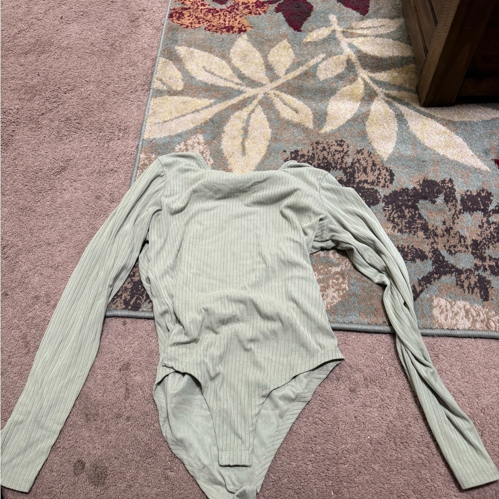 Soho Apparel Sage Green Ribbed Bodysuit
